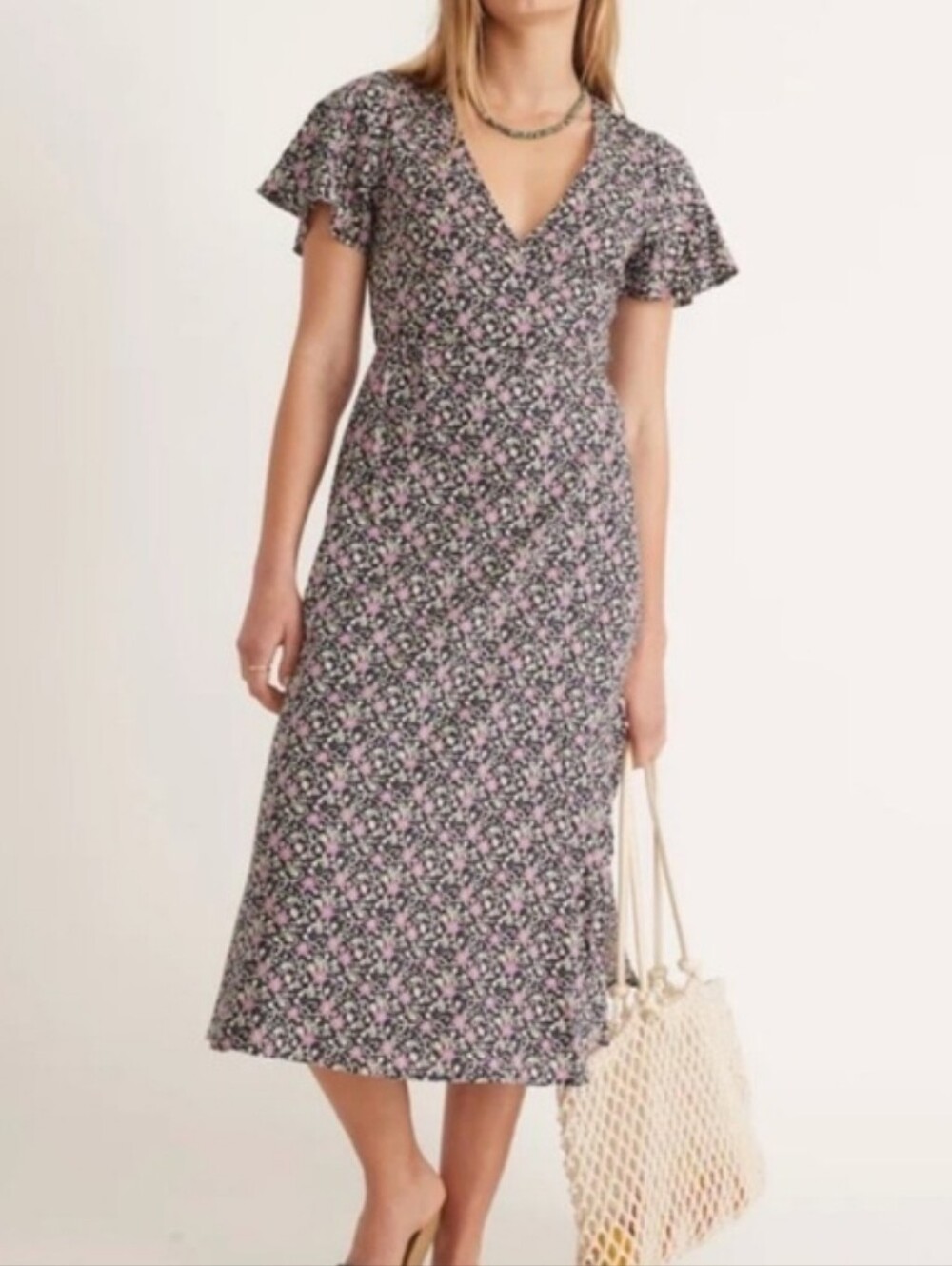 Marine Layer hemp blend floral midi wrap dress